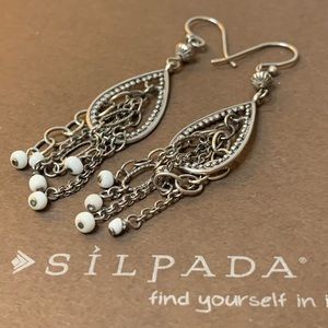 Silpada Vintage RARE HTF Sterling Teardrop Chandelier w/White Bead Earrings